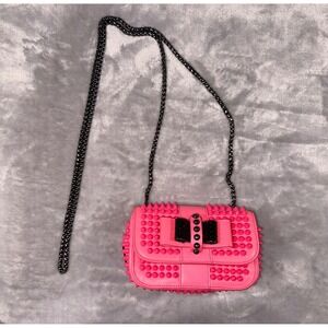 Christian Louboutin Sweet Charity Spiked Mini Shoulder Bag Neon Pink Leather